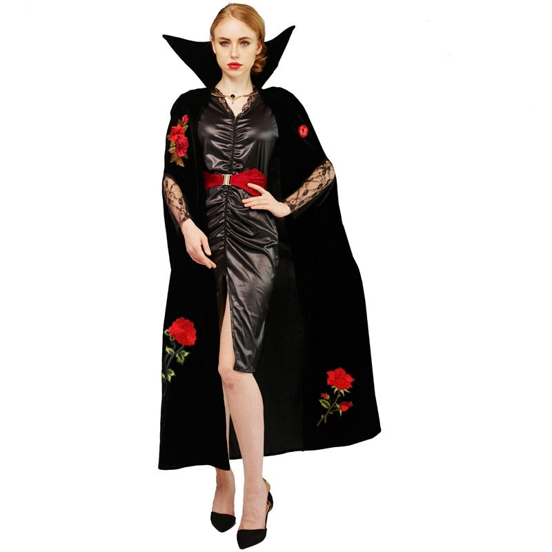 Couples Vampire Costume with Rose Embroidered Cape