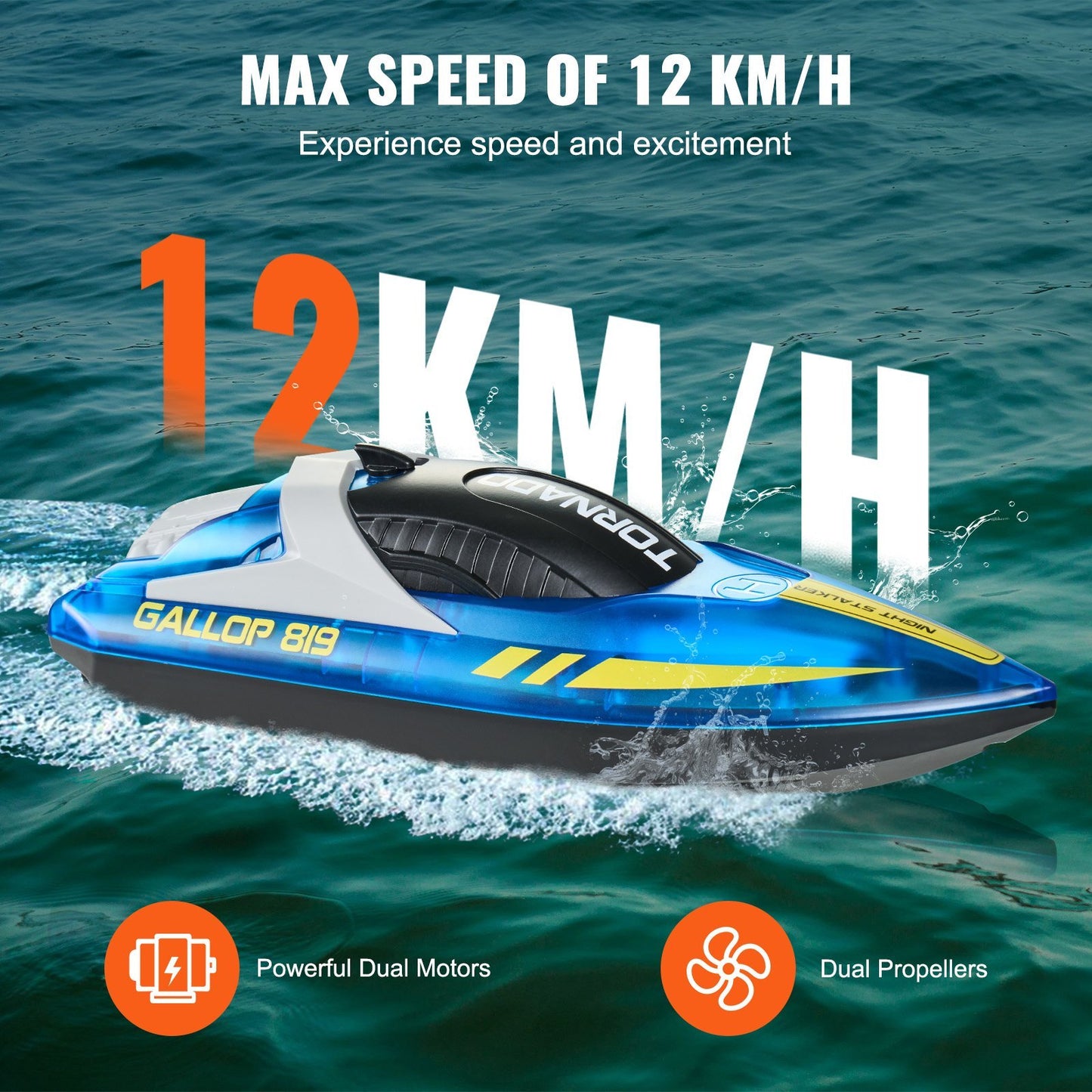 Christmas Gifts RC Boat 2.4 GHz Remote Control Racing Boat 12 Km H Kids Adults Gift Blue