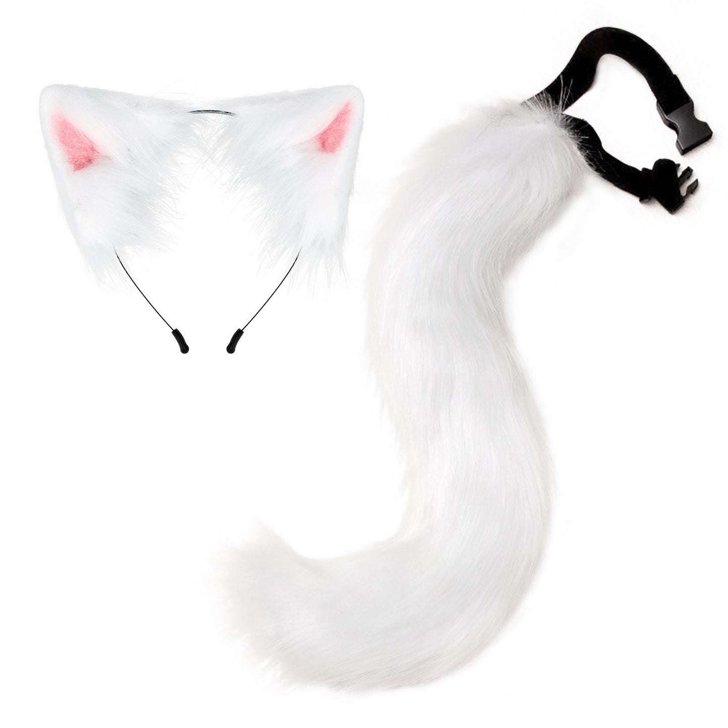 Plush Faux Foxtail and Ears Headband