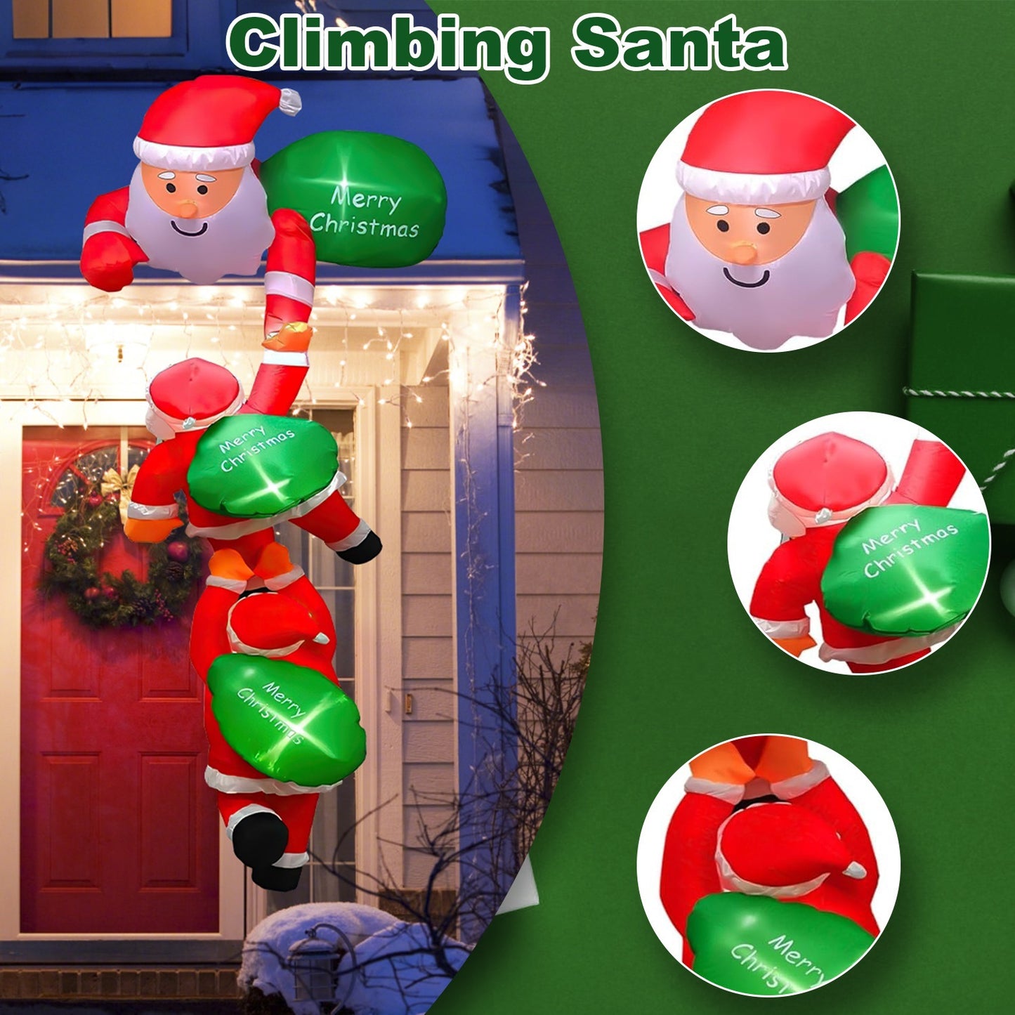 1Pc 8FT Climbing Inflatable Santa Claus With Light Hanging Blow Up Christmas Inflatable