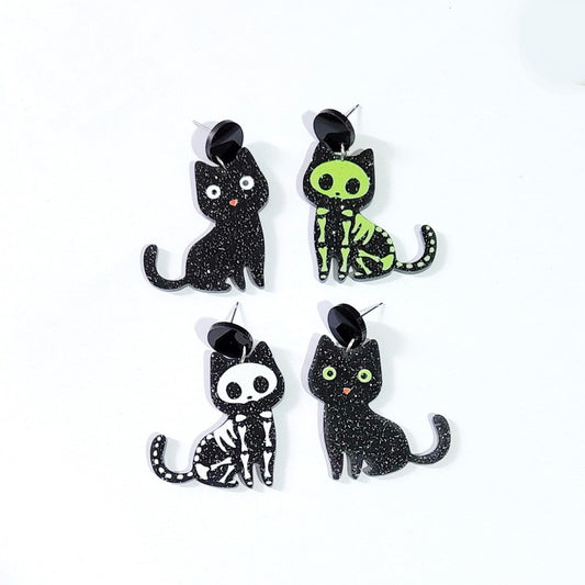 Black Cat Skeleton Earrings