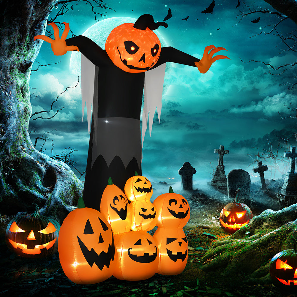 9ft Halloween Inflatable OutdoorPumpkin Ghost With Pumpkin Patch,