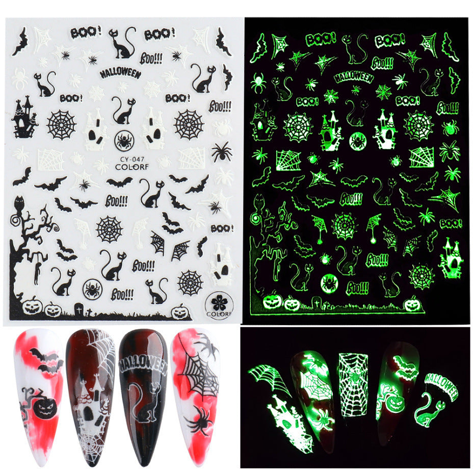 Nail Sticker Luminous Halloween Spider Skull Decal
