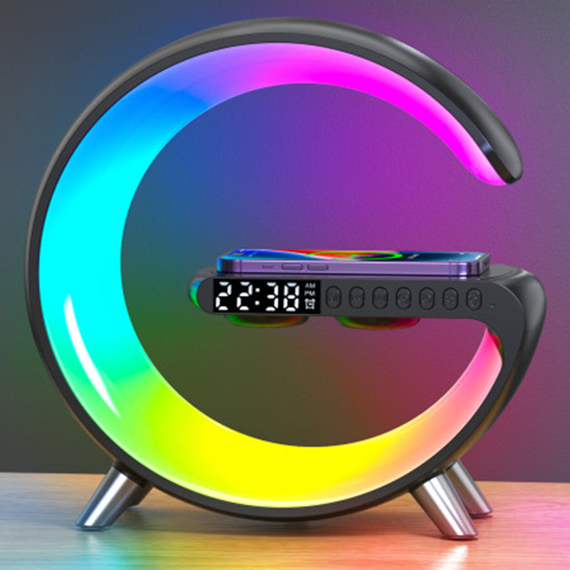 G-Shaped LED Lamp Bluetooth Speaker – Wireless Charger, App Control & Atmosphere Light for Bedroom