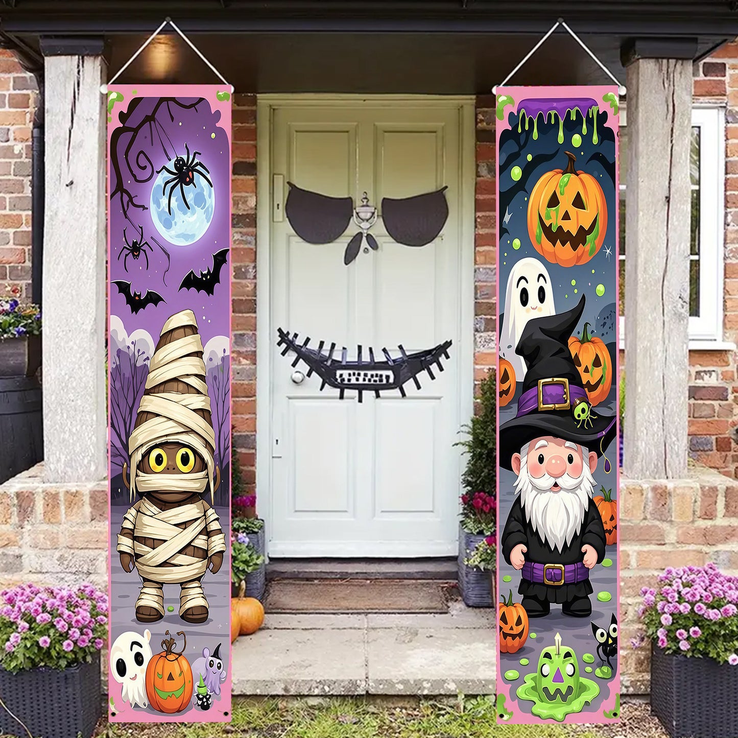 Halloween Mummy and Wizard Couplet Banners