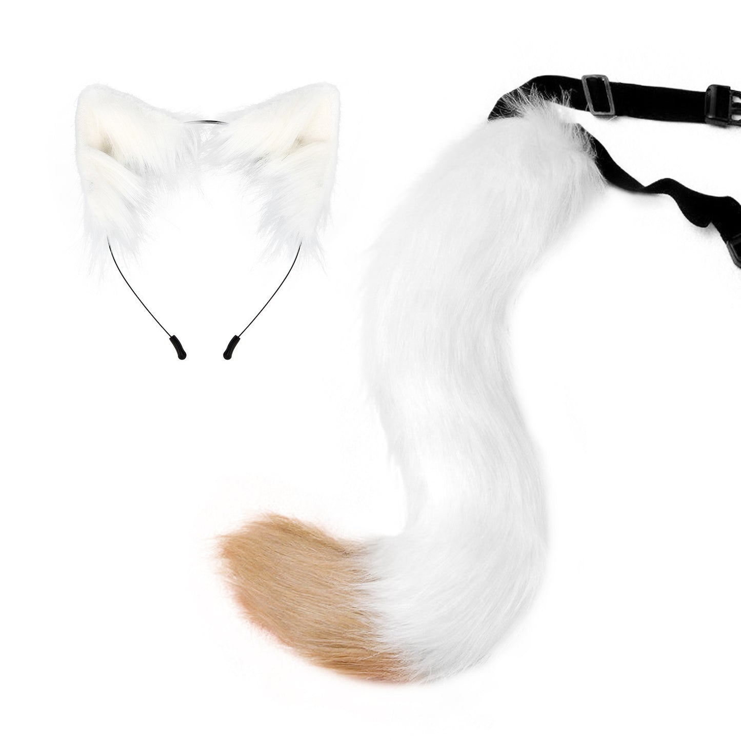 Plush Faux Foxtail and Ears Headband