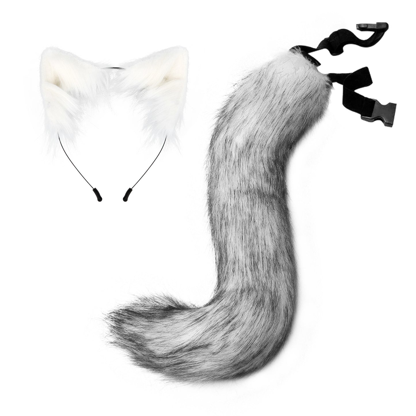 Plush Faux Foxtail and Ears Headband