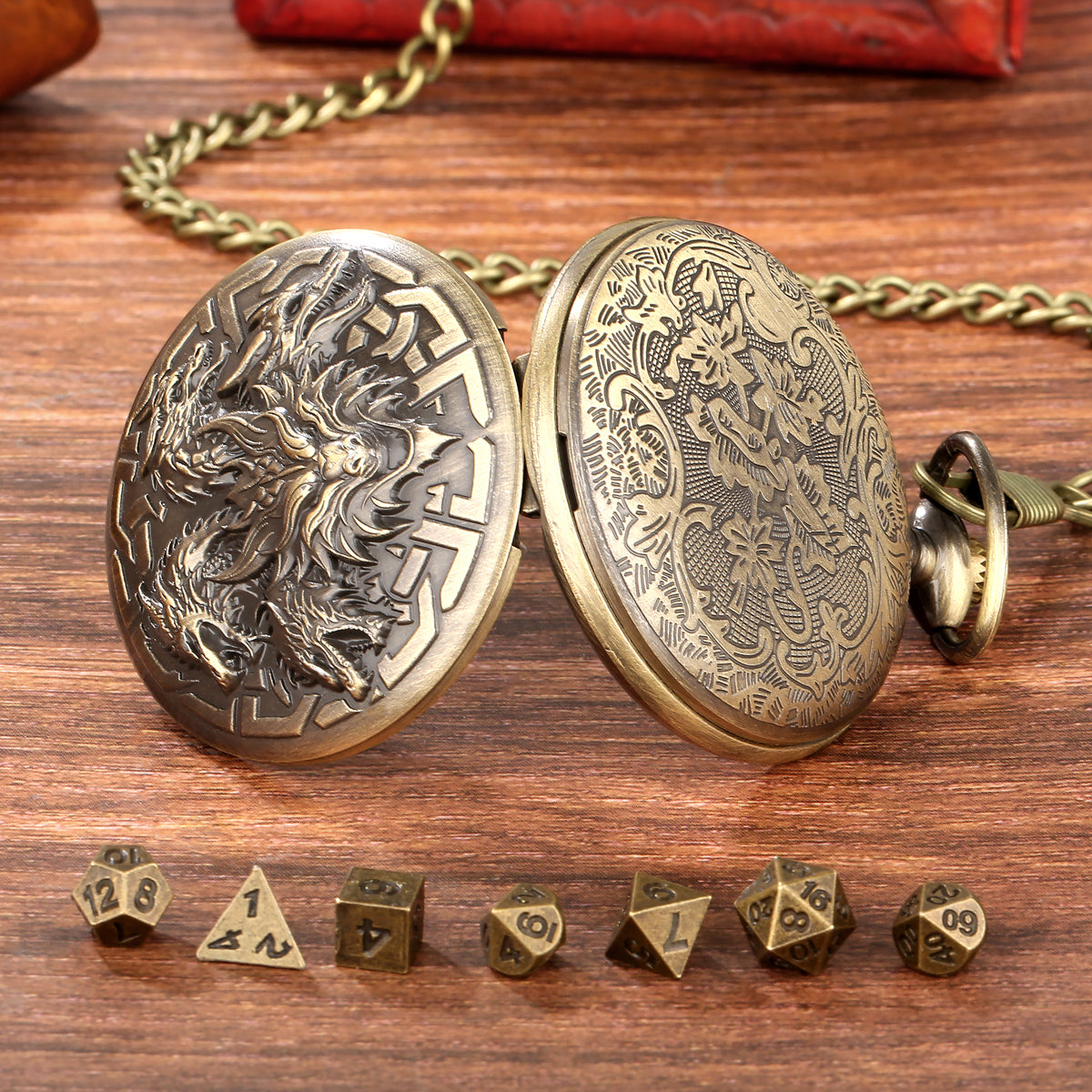 Steampunk Pocket Watch Dice Set – 7-Piece Metal Polyhedral DnD Dice