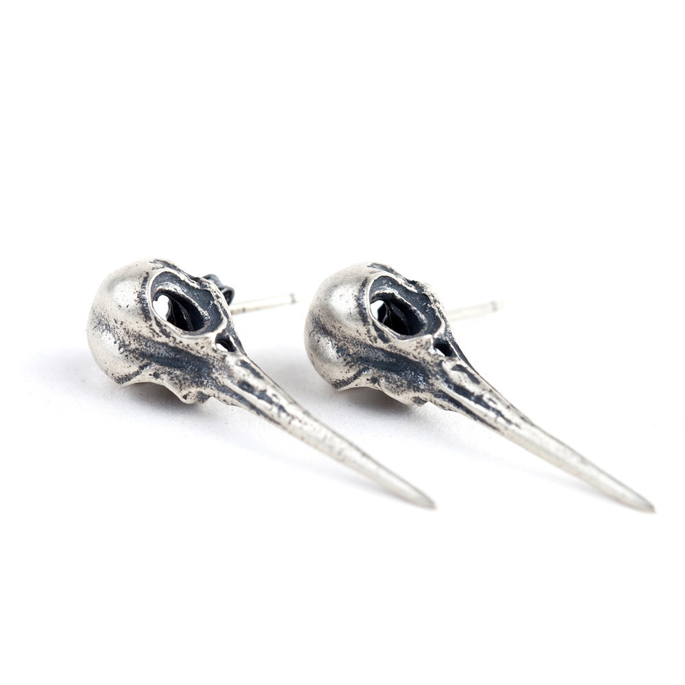925 Sterling Silver Crow Skull Earrings