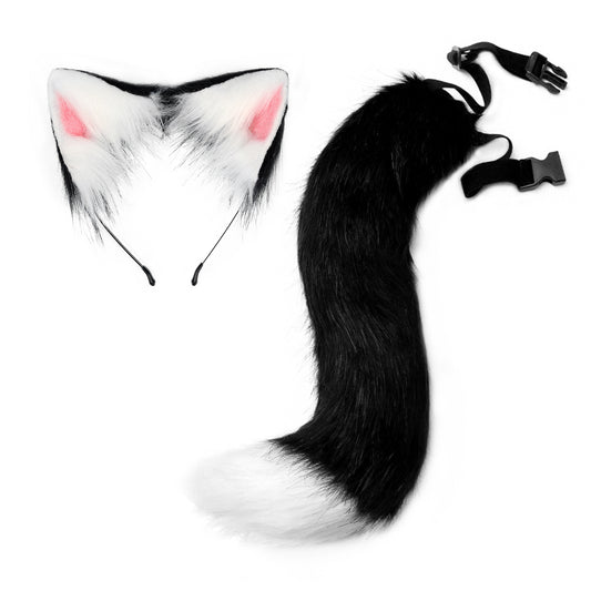 Plush Faux Foxtail and Ears Headband