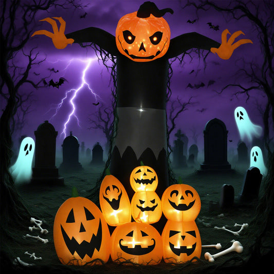 9ft Halloween Inflatable OutdoorPumpkin Ghost With Pumpkin Patch,