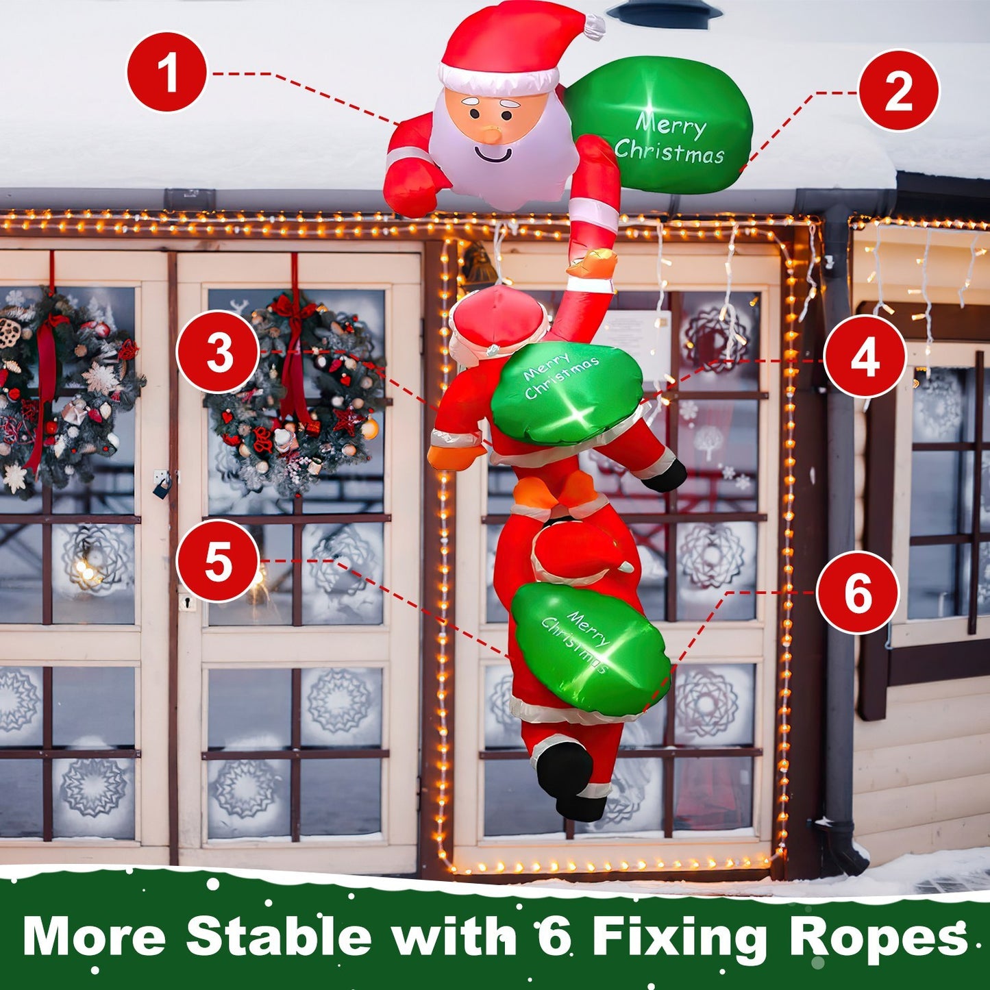 1Pc 8FT Climbing Inflatable Santa Claus With Light Hanging Blow Up Christmas Inflatable