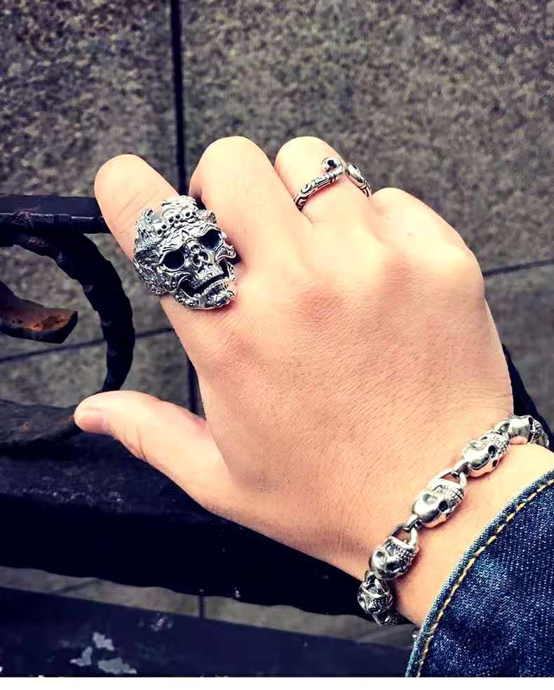 Men's Trendy Sterling Silver Skull Ring