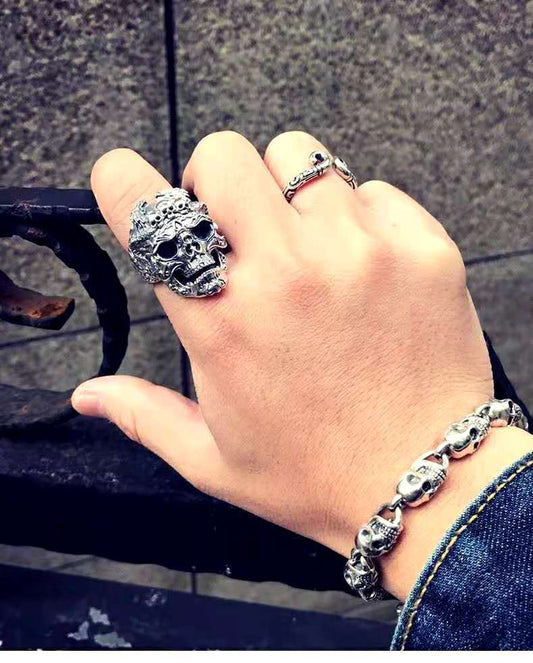 Men's Trendy Sterling Silver Skull Ring