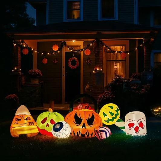 8FT Long Halloween Inflatable Pumpkins Eyeball Candy Outdoor Decorations